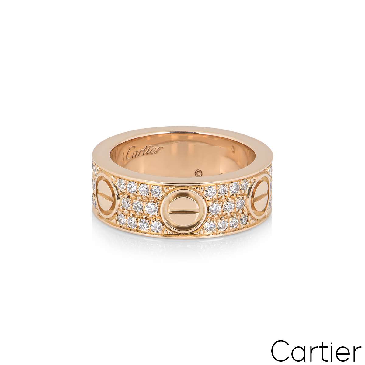 Cartier Rose Gold Pave Diamond Love Ring Size 49 B4087600 | Rich Diamonds